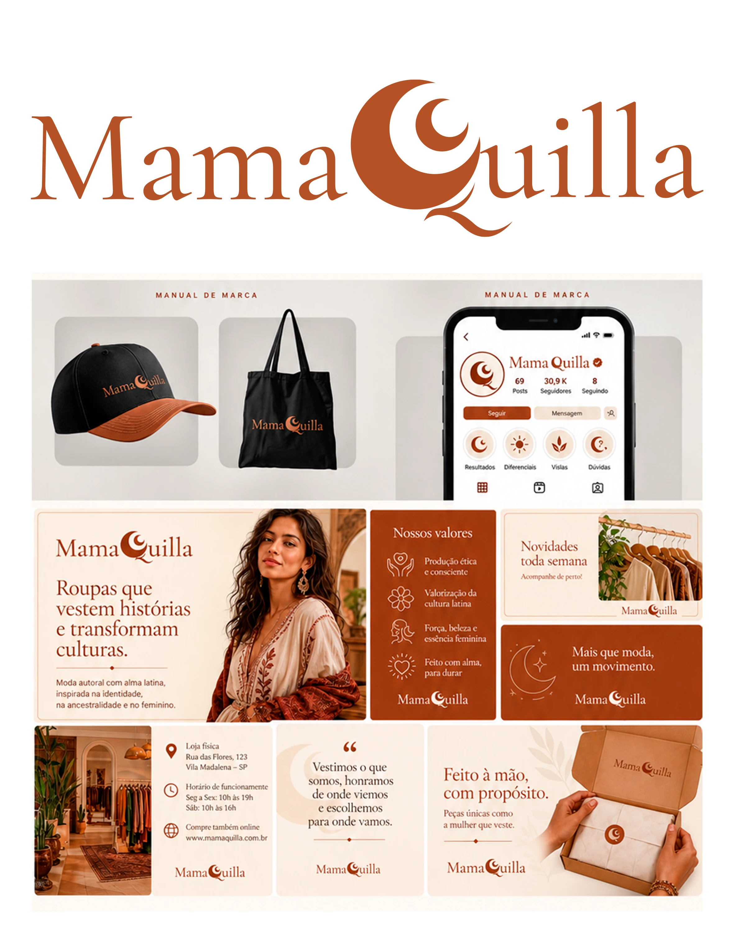 Identidade Mama Quilla aplicada em ambiente artesanal
